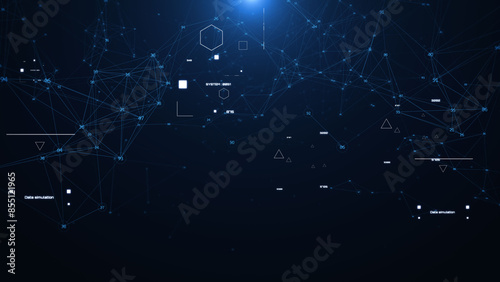 Technology digital cyberspace, data network connection. Futuristic sci-fi with hud ui system interface flying through illustration background.
