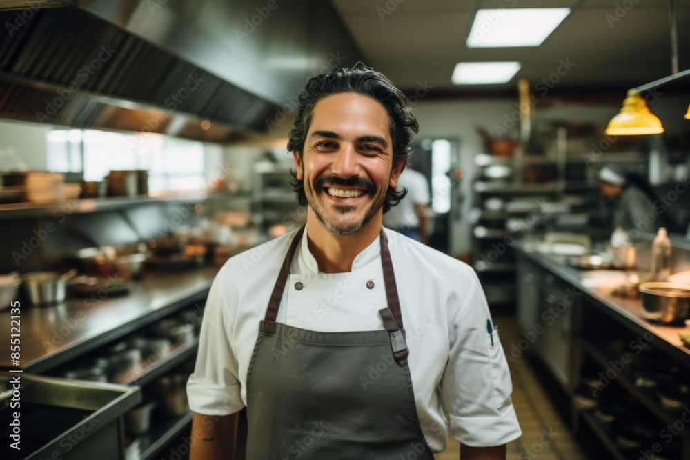 Fototapeta premium Portrait of a smiling male chef in professional kitchen