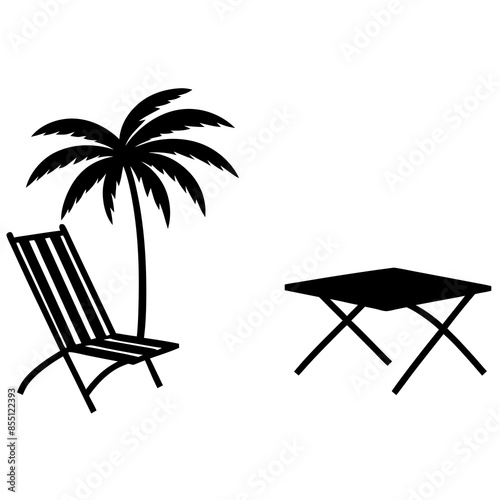 Obraz na płótnie beach chair and palm trees vector illustration w salonie