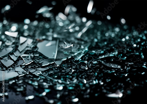 Shattered glass exploding in many parts  