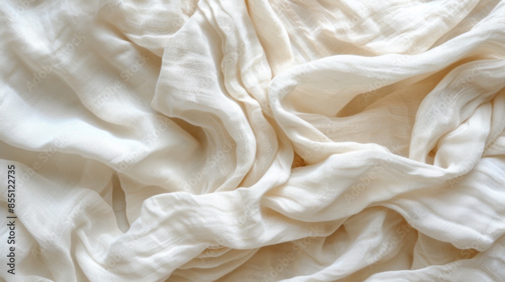 Top-view close-up of crumpled white fabric Top-view close-up of crumpled white fabric