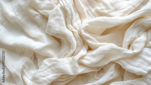 Top-view close-up of crumpled white fabric