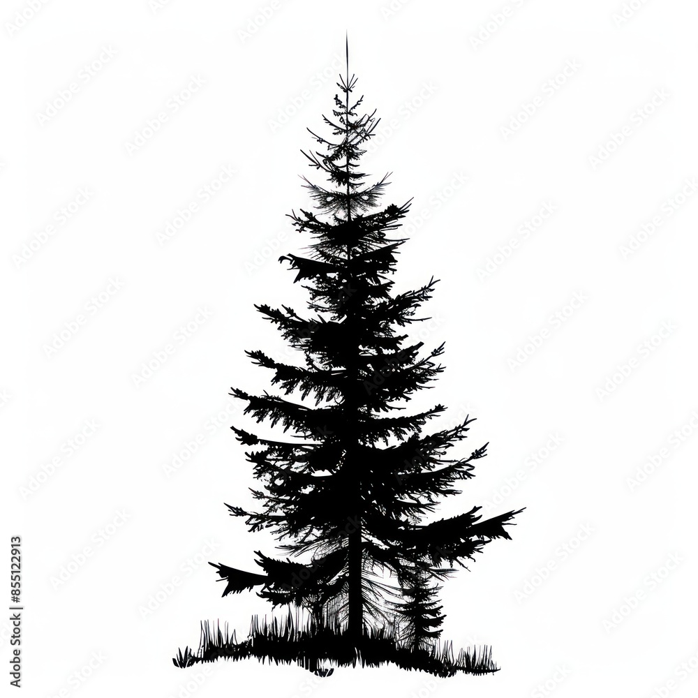 Fototapeta premium Vintage trees and forest silhouettes set in monochrome style isolated vector illustration