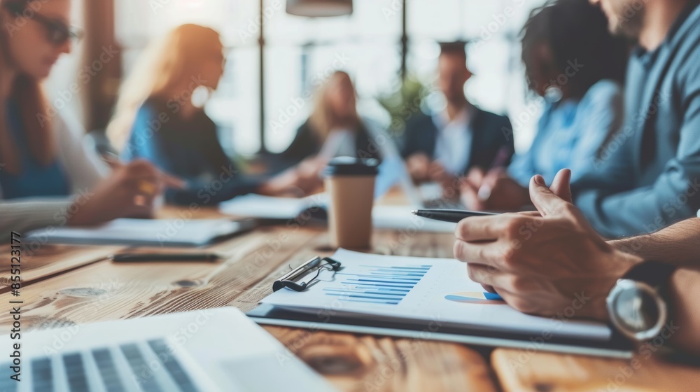 Business professionals consult and organize big data summaries, sharing paper documents and charts in a close-up conference meeting. Business professionals consult and organize big data summaries, sharing paper documents and charts in a close-up conference meeting.