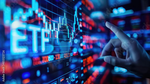 Wallpaper Mural ETF glowing text on blurred background. Business, finance, crypto currency market concept	 Torontodigital.ca