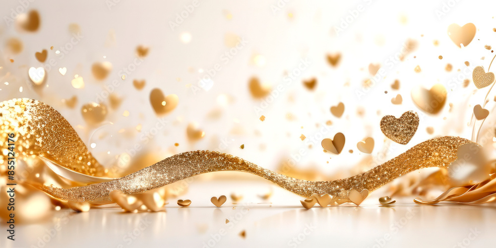festive background golden hearts on a white festive background golden hearts on a white