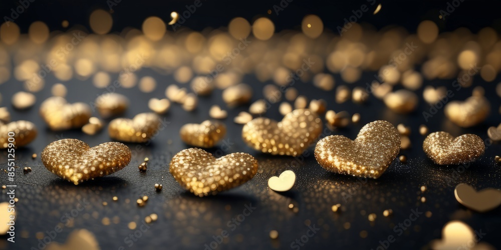 festive background golden hearts on a black festive background golden hearts on a black