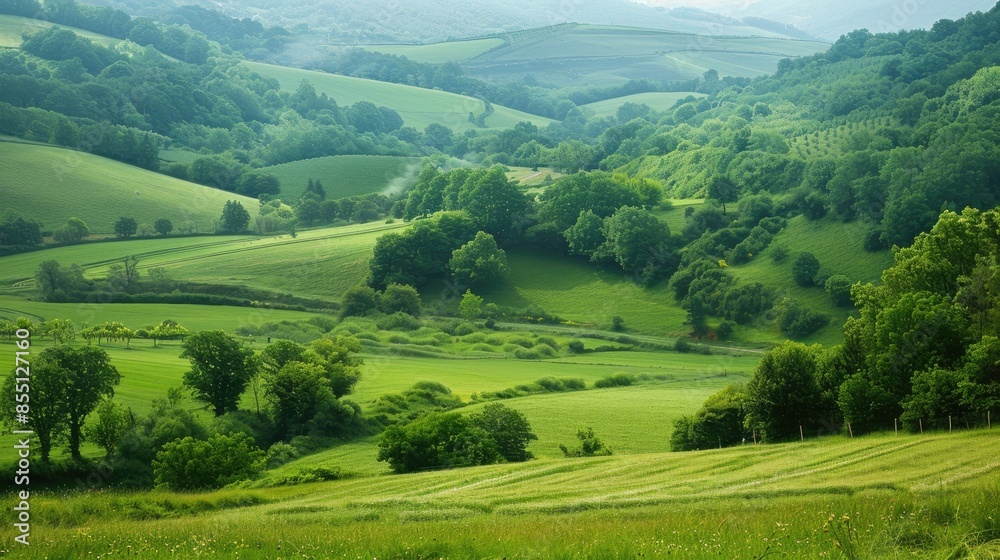 Summer landscape of a verdant valley and field Summer landscape of a verdant valley and field