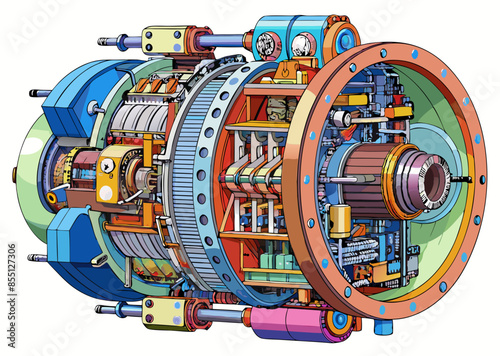 A detailed cutaway diagram of a complex machine, revealing its inner workings. Generative AI.

