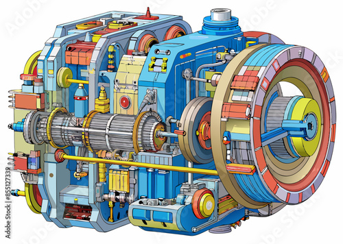 A detailed cutaway diagram of a complex machine, revealing its inner workings. Generative AI.
