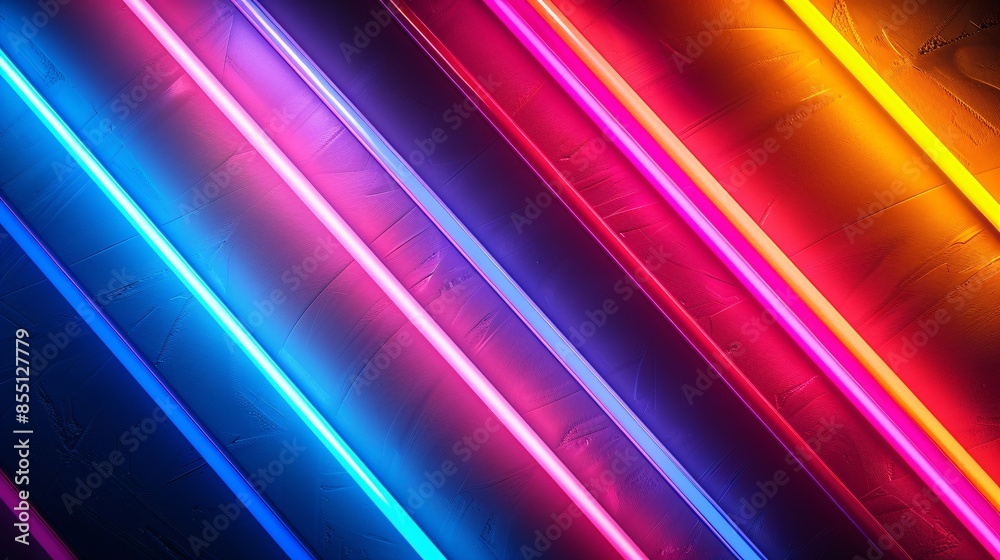 Neon Light Rays Running Parallel on Black Background, Vibrant Colors Creating a Dynamic and Energetic Visual Effect Neon Light Rays Running Parallel on Black Background, Vibrant Colors Creating a Dynamic and Energetic Visual Effect