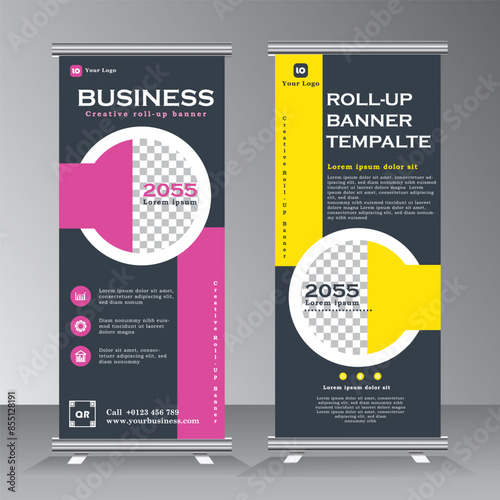 Corporate business roll up banner design template, abstract banner layout, Vertical banner design, pull up, standee, retractable advertising promotion display, x banner with image space