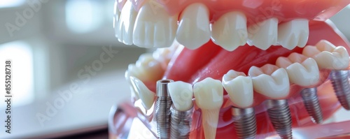 Close up of dental teeth implant, dental care concept banner. Generative Ai.