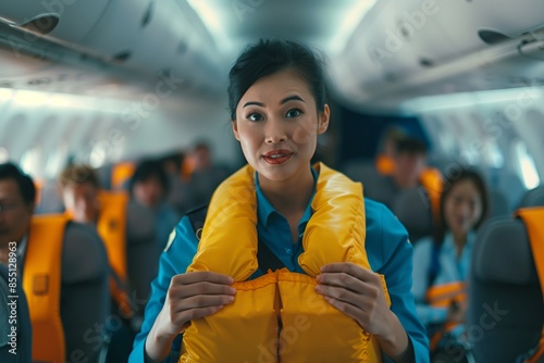 Flight Attendant Conducting Safety Demonstration on a Flight