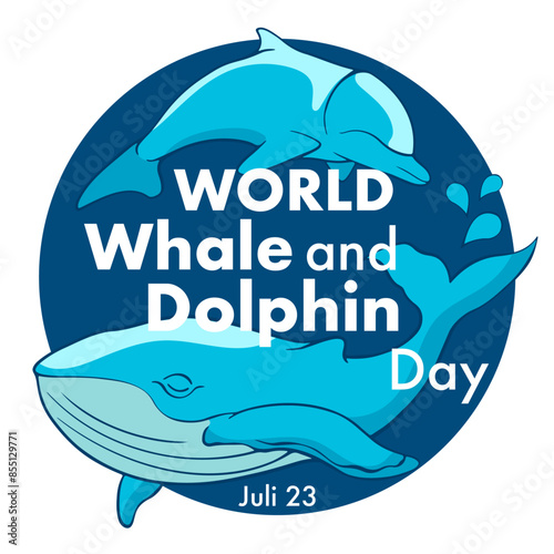 world whale and dolphin day card. vector illustration