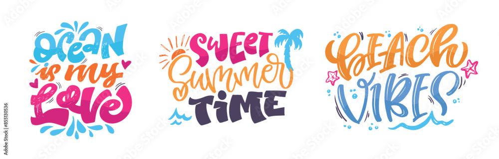 Obraz premium Cute hand drawn doodle lettering quote about summer. Lettering for t-shirt design, mug print, bag print, clothes fashion. 100% hand drawn vector image.