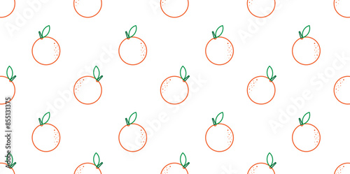 Seamless pattern with oranges in linear style on white background. For product, packaging, food, fabric design. Vector illustration 