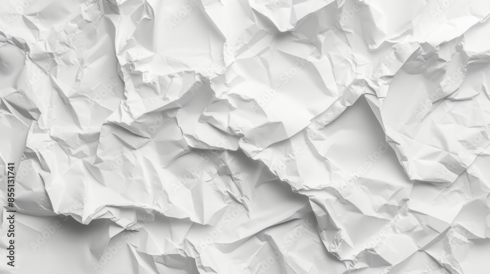 Fototapeta premium A high-resolution close-up of white crumpled paper, ideal for use as a textured background