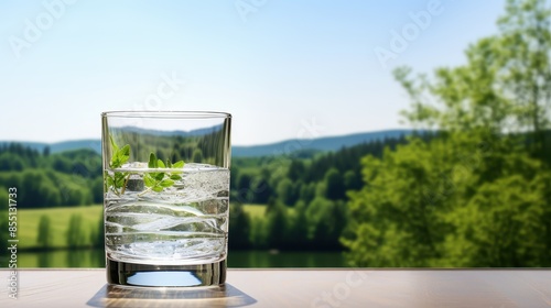 Fresh water glass against a backdrop of summer heat