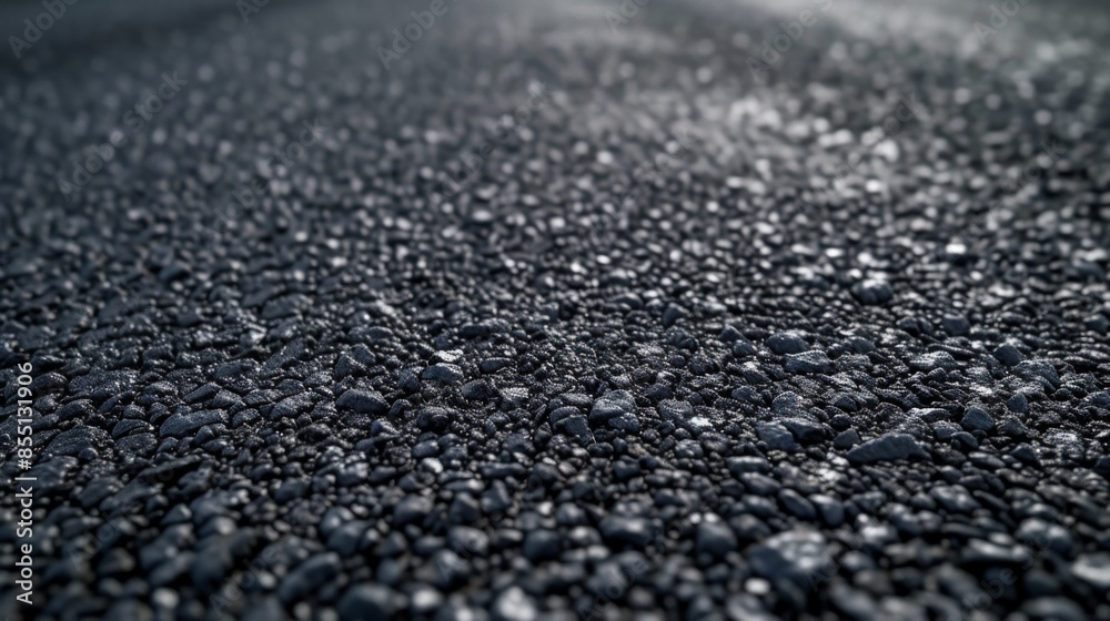 Close-up of smooth dark grey asphalt pavement with tiny rocks embedded