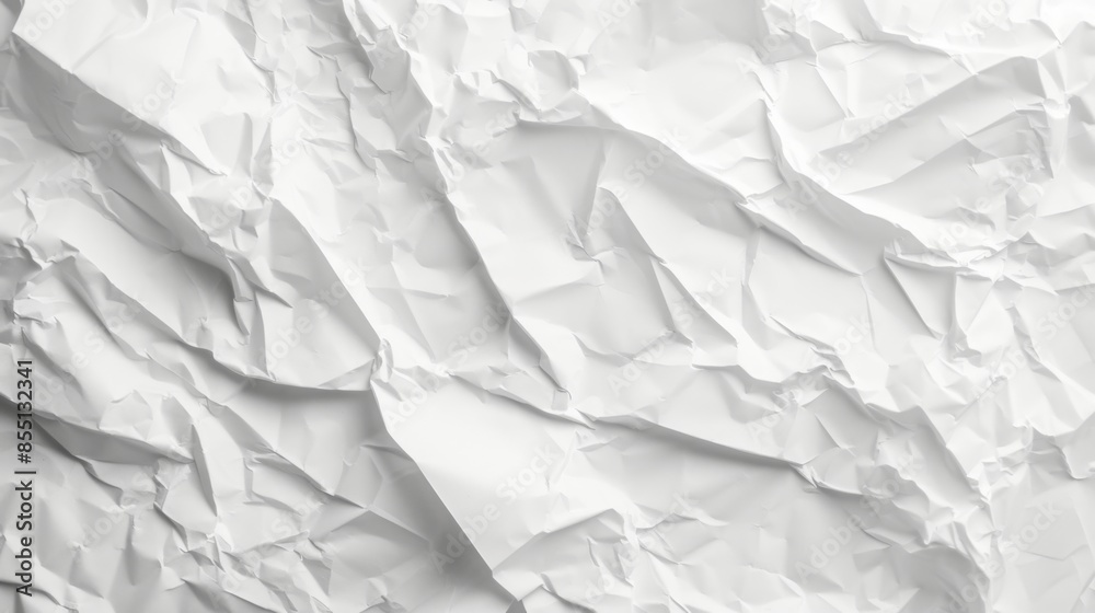 Obraz premium A high-resolution close-up of white crumpled paper, ideal for use as a textured background