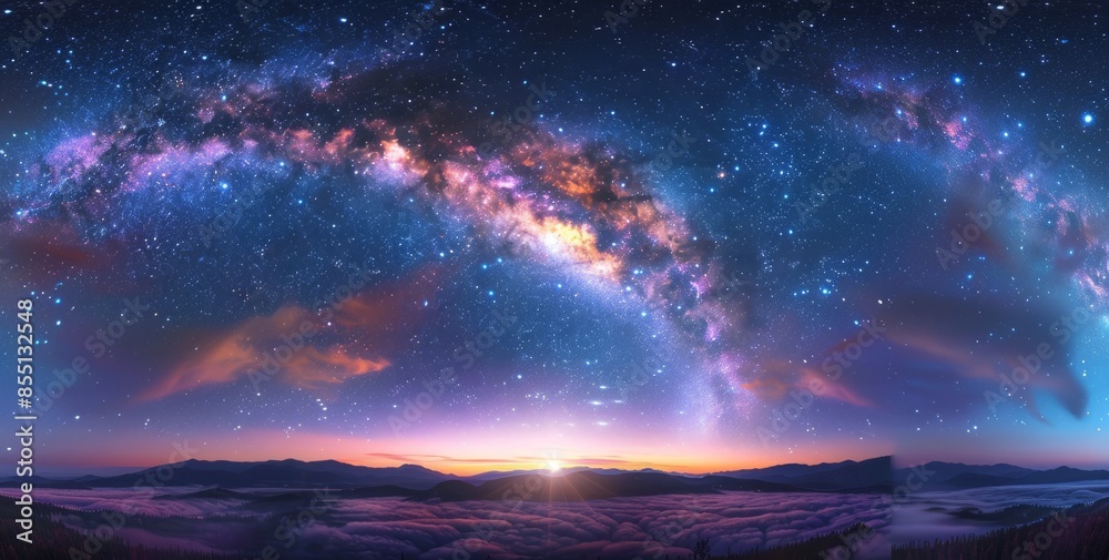 Panoramic view of Milky Way at sunrise Panoramic view of Milky Way at sunrise