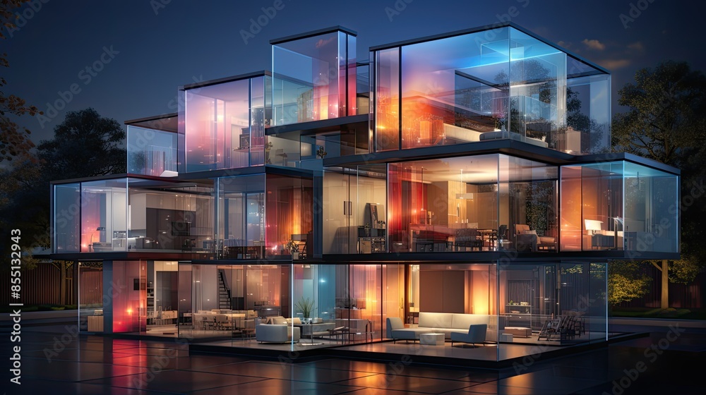 Modern architecture development with holographic plans Modern architecture development with holographic plans