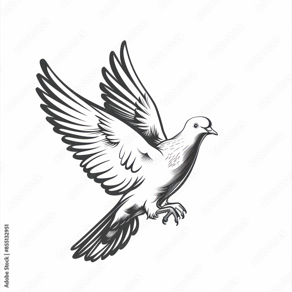 Hand Drawn Engraving Pen and Ink White Dove Flying Vintage Vector Illustration Hand Drawn Engraving Pen and Ink White Dove Flying Vintage Vector Illustration