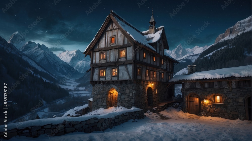Fantasy game art winter castle Fantasy game art winter castle