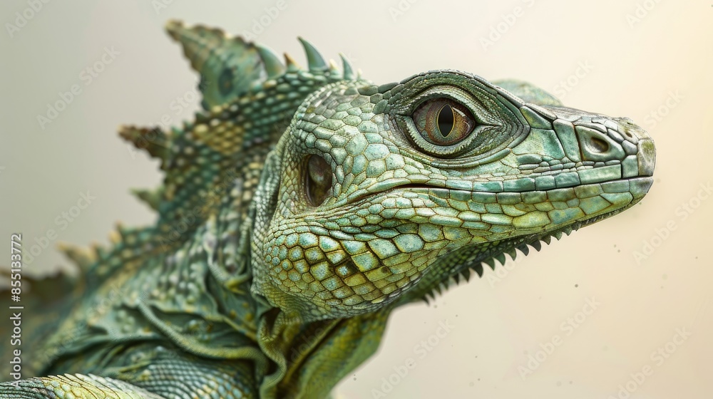Fototapeta premium Hernandez s Helmeted Basilisk on a Light Background