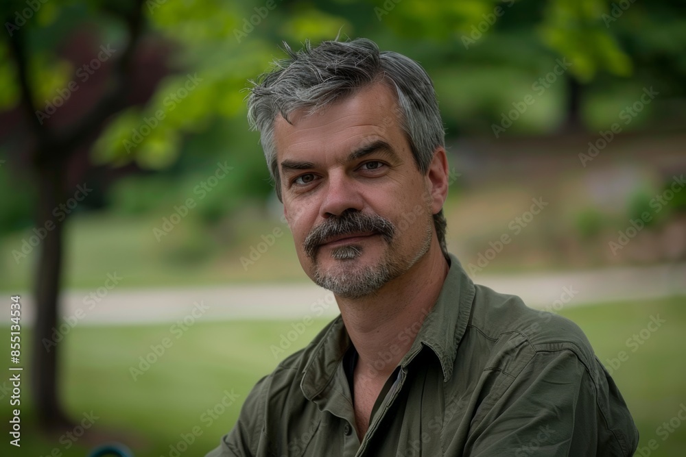 Confident middle-aged caucasian man with a striking gray beard Confident middle-aged caucasian man with a striking gray beard