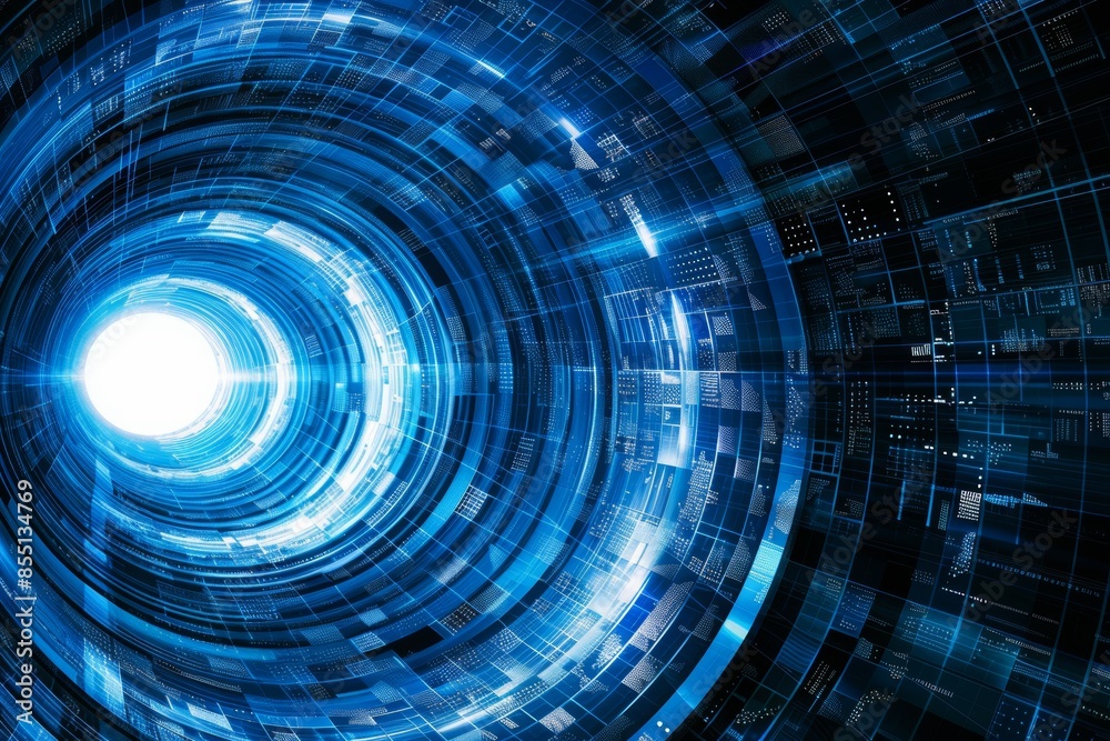 Futuristic digital data tunnel concept in blue tones Futuristic digital data tunnel concept in blue tones