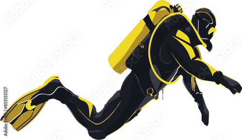 A woman is diving underwater wearing a black wetsuit