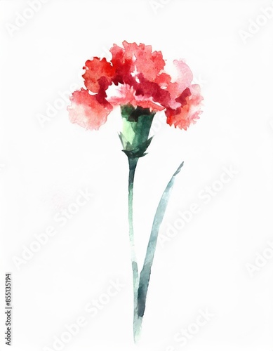 Hand drawn watercolor red carnation flower isolated on white background