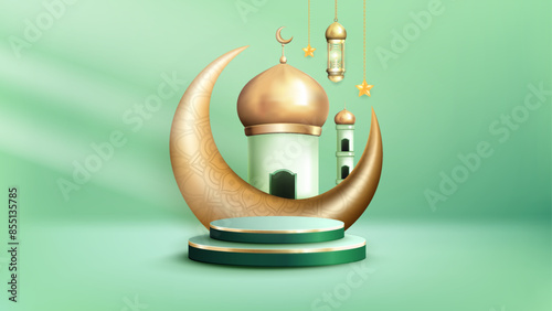 Realistic Bakground Ramadan Kareem with podium, suitable for banner, greeting card or your business with Ramadan theme