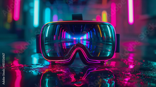 VR glasses with neon background © The Thee Studio