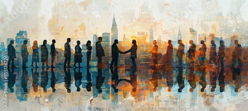 Two Businessmen Shaking Hands in Front of a City Skyline