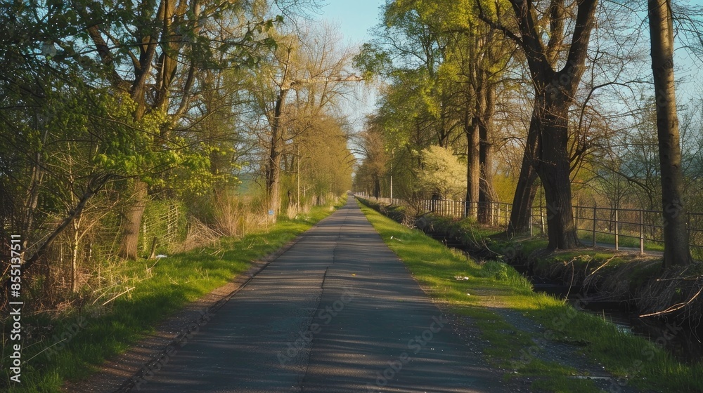 Scenic bike path along an old railway route during the spring Scenic bike path along an old railway route during the spring