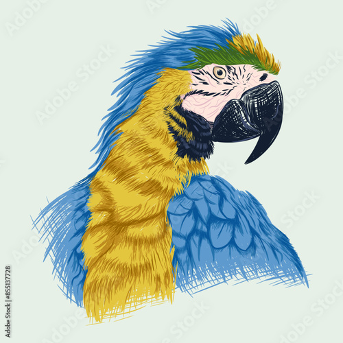 macaw parrot in illustration, bird drawn with artistic style