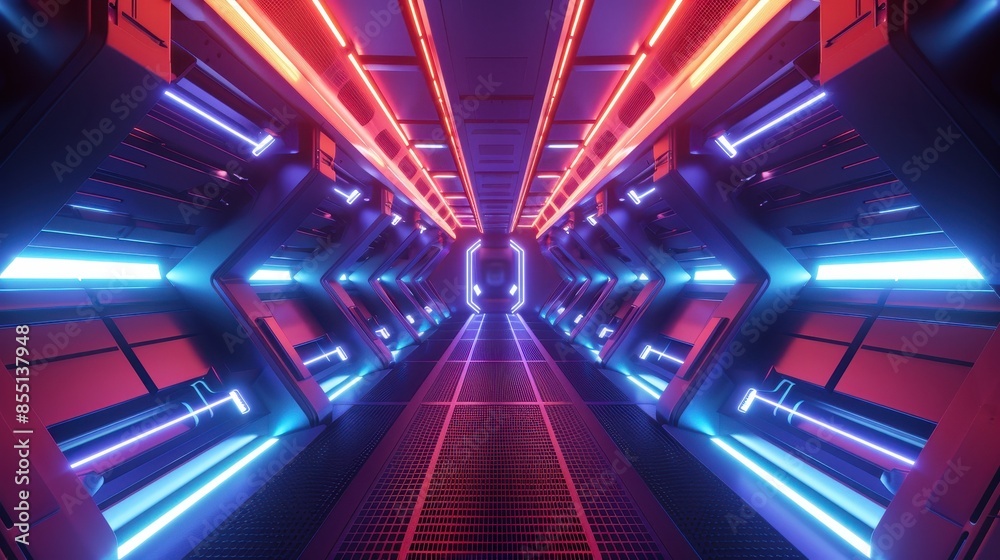 Futuristic modern spaceship triangle corridor Futuristic modern spaceship triangle corridor