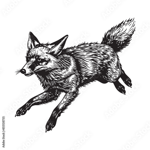 Running fox animal engraving vector illustration Stock Vector  Isolated on white background photo