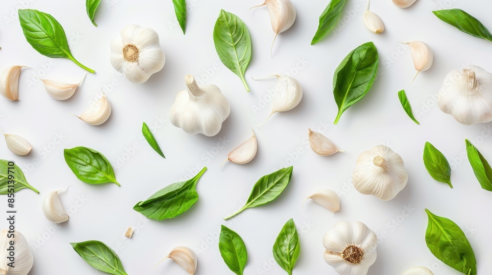 garlic with leaves creative pattern garlic with leaves creative pattern