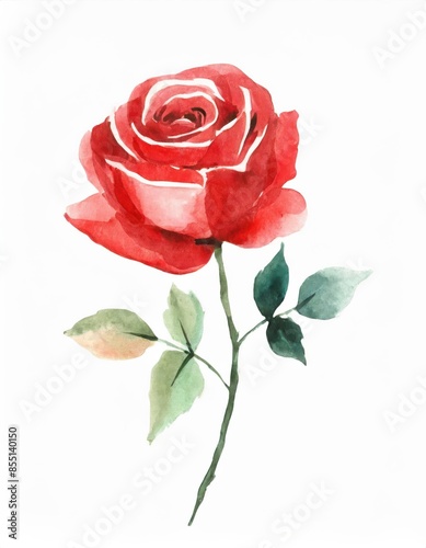 Hand drawn watercolor red rose flower isolated on white background