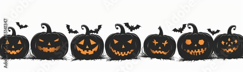 Smiling Jack O Lanterns With Bats on White Background