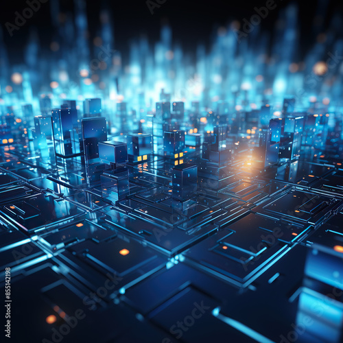 generated illustration of  data transfer technology cyberpunk big data and cybersecurity.