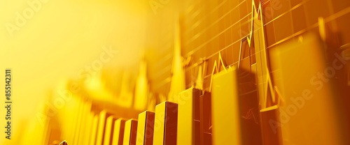 A yellow bar graph with a sharp increase in stock values. photo