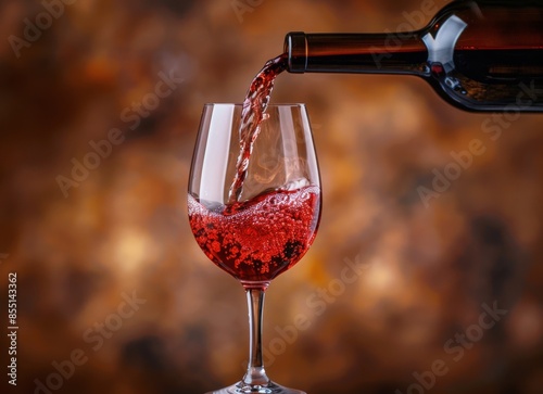 Red Wine Pouring Into Glass Against a Warm Background