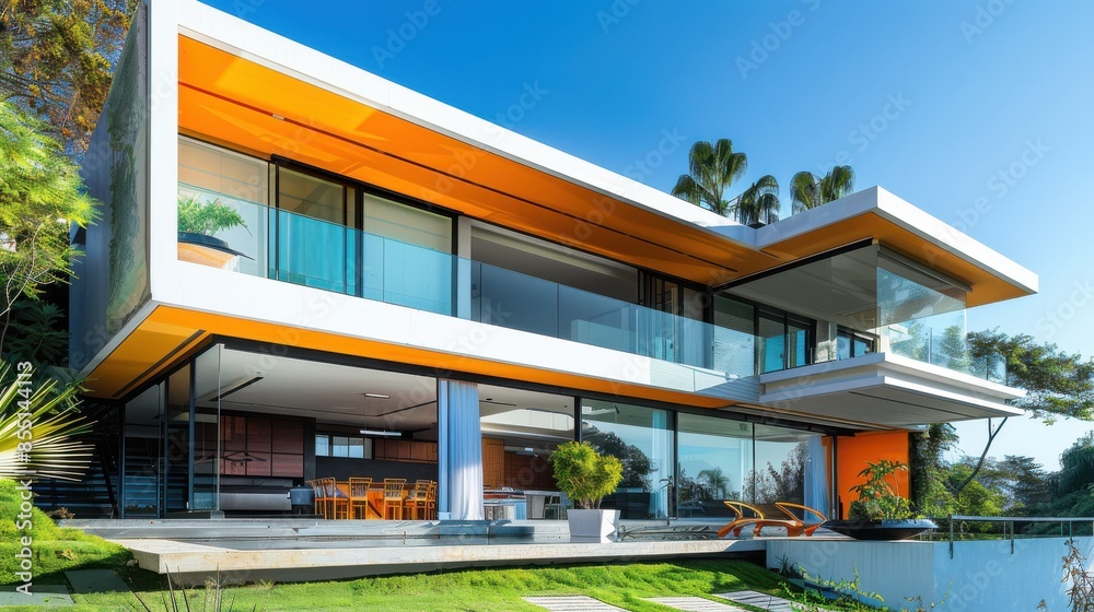 Energyefficient glazing in a modern home, maximizing natural light, side view, showcasing sustainable architecture, futuristic tone, Tetradic color scheme Energyefficient glazing in a modern home, maximizing natural light, side view, showcasing sustainable architecture, futuristic tone, Tetradic color scheme