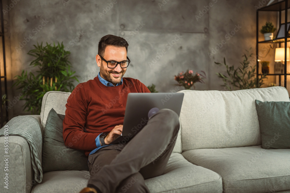 Adult businessman work from home on laptop Adult businessman work from home on laptop