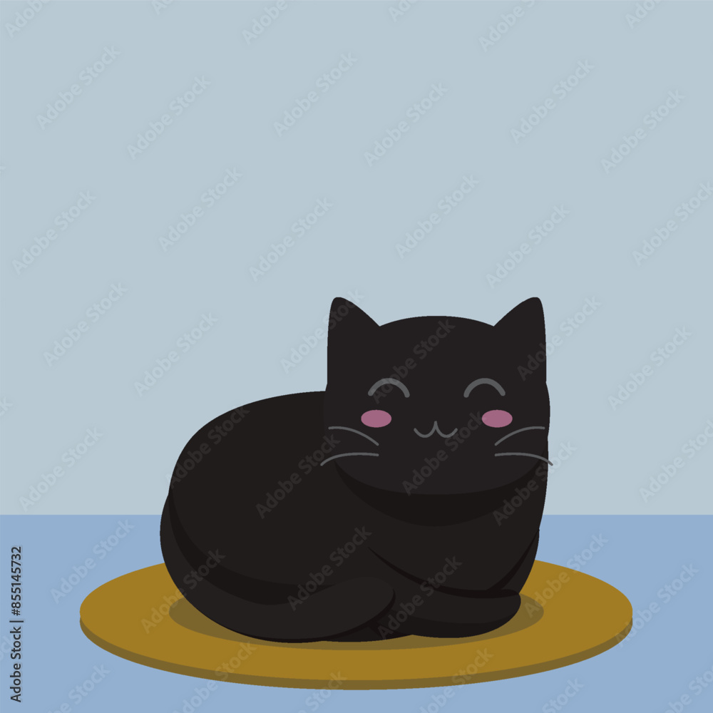 Obraz premium cute cat sitting in the room illustration with a carpet as a mat